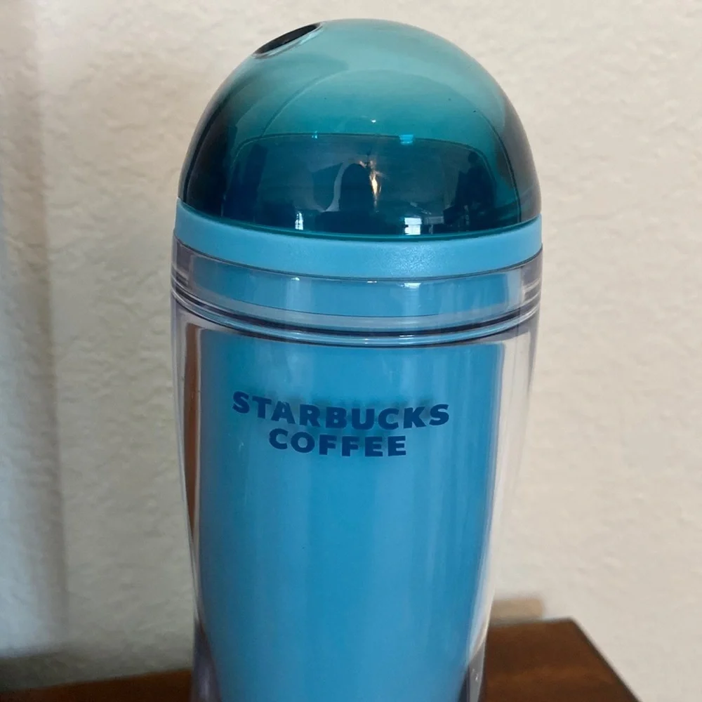 Starbucks Coffee Double Wall Tumbler 16 Oz Teal Clear dome lid 2008